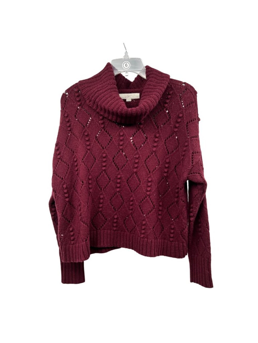 Loft Womens Open Knit Sweater Cowl Neck Maroon Size Large New